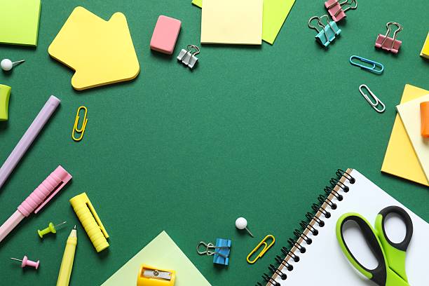 istock School stationery on color background, top view 2246134809