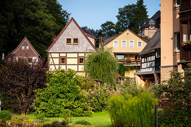 Views of the spa town of Rathen in Saxon Switzerland with its historic buildings.