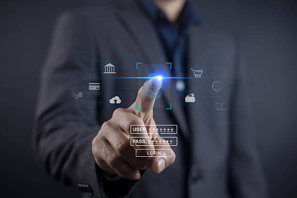 istock Businessman using fingerprint scan for digital login, cybersecurity and biometric authentication concept, secure access technology with data protection and futuristic user interface. 2246137171
