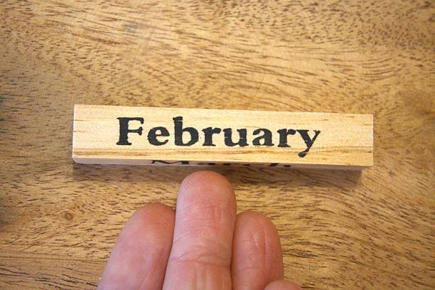 istock February text on wooden cube with wood background, close-up, Copy Space. 2246137505