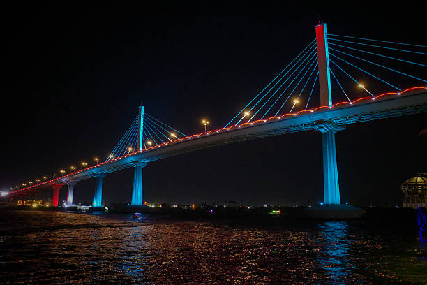 istock Illuminated bridge at night with colorful lights 2246143785