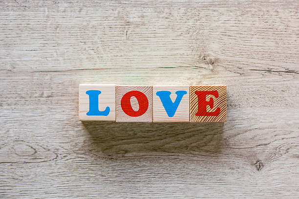 LOVE phrase constructed from educational toy cubes