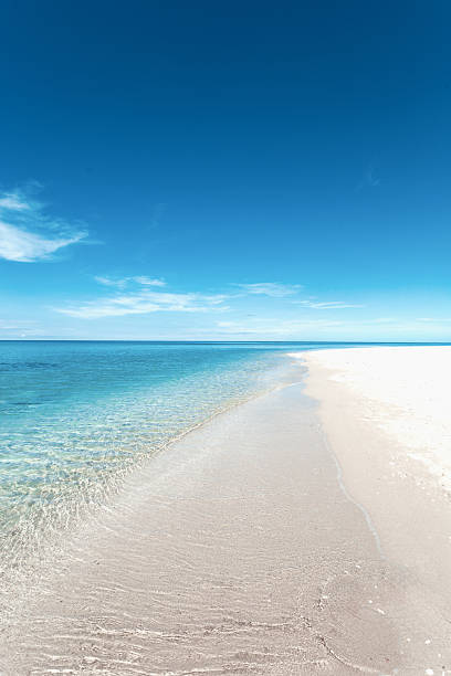istock A pristine white sand beach stretching towards the crystal clear blue sea, under a bright blue sky on a sunny day. Vertical image. 2246146560