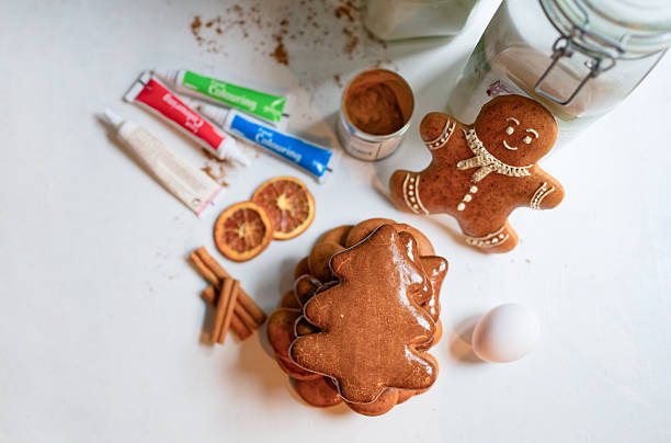 istock Christmas Gingerbread Flat Lay with Stacked Tree Cookies & Icing 2246150715