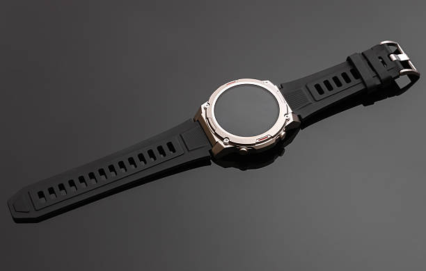istock Modern smart watch bracelet on black background 2246153057