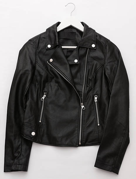 istock Women's Black Leather Biker Jacket On White Background 2246153830