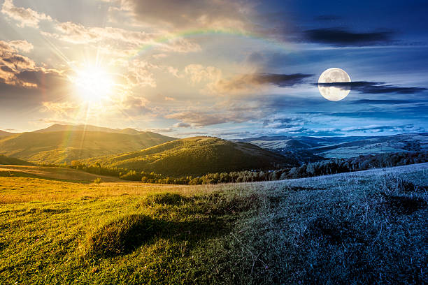 istock beautiful countryside. day and night time change concept 2246159002