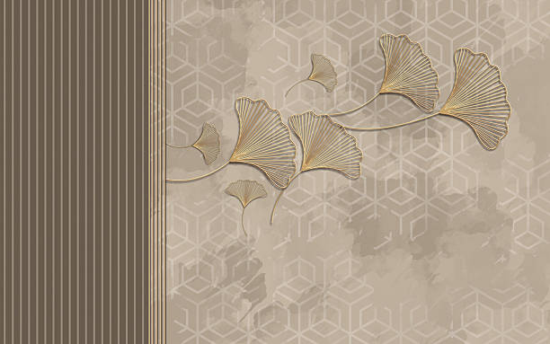 istock 3d classic abstract wallpaper. golden and brown marble squares pattern shapes on light beige background. living room and bedroom wall decoration 2246160490