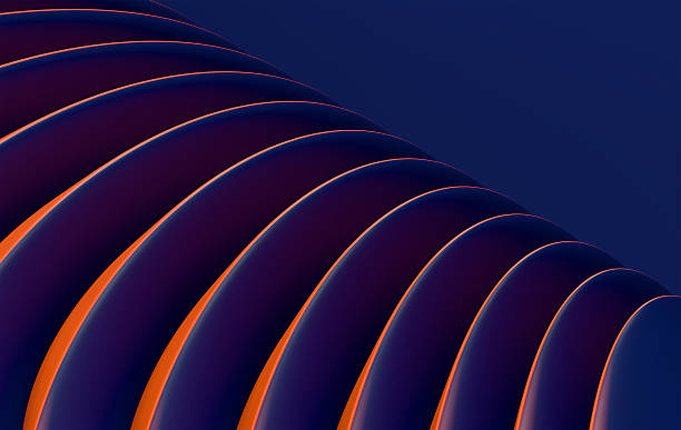 Futuristic Layered Abstract Design with Luminous Orange Edges and Rich Navy Blue Dimensional Forms