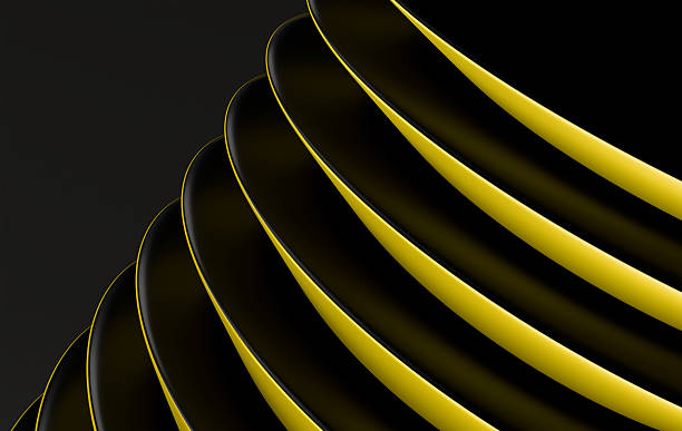 istock Futuristic 3D Curved Shapes with Glossy Yellow Edges on Black 2246164976