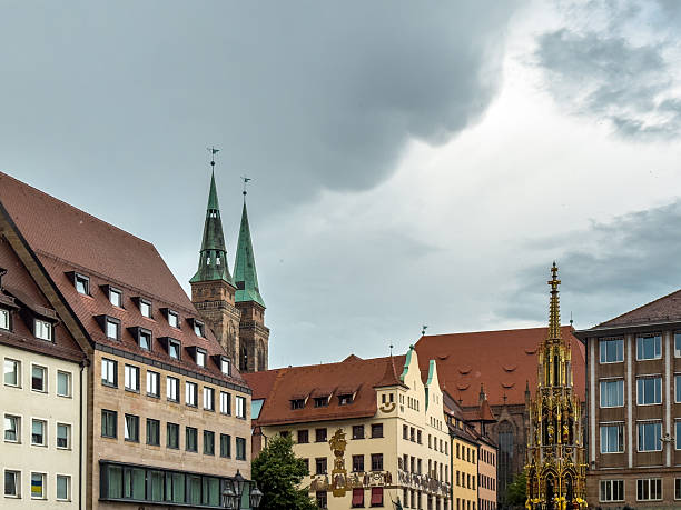 The St. Sebald Church, Sebalduskirche  in Nuremberg. View from Hauptmarkt main square in Nuremberg old town.