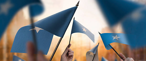 istock Somalia flags in their hands on a blurred urban background 2246166932