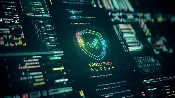 istock Digital Cybersecurity Background. Threat Protection Concept. Digital Shield Active Protection Running. Safety Algorithms From Hacker / Virus Spyware Activity. Internet Security Concept Background 2246188253