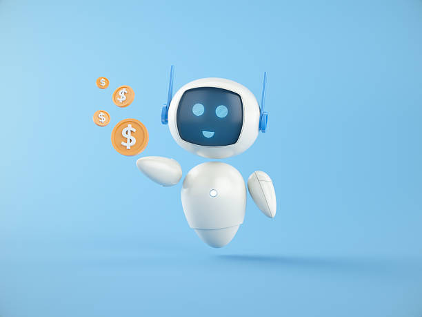 istock Dollar Symbol with Coin in hand of Artificial Intelligence chatbot assistant on Blue background. Digital Finance Concept. 2246193087