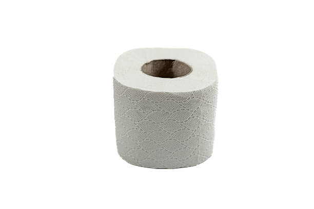 istock Single roll of white toilet paper with embossed pattern on white background, product minimalism, hygiene, bathroom. 2246198752