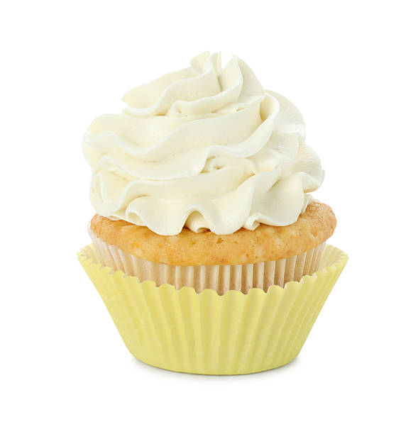 istock Tasty vanilla cupcake with cream isolated on white 2246201319