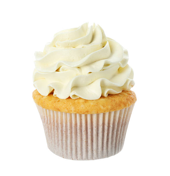 istock Tasty vanilla cupcake with cream isolated on white 2246201691
