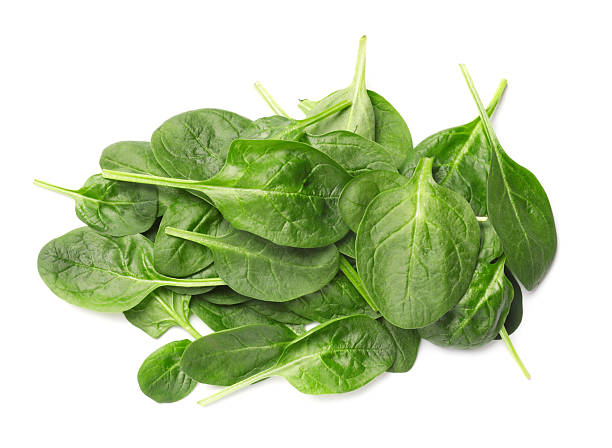 istock Pile of fresh spinach leaves isolated on white, top view 2246209910