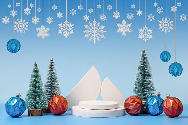 istock Christmas background with podium and trees 2246212456