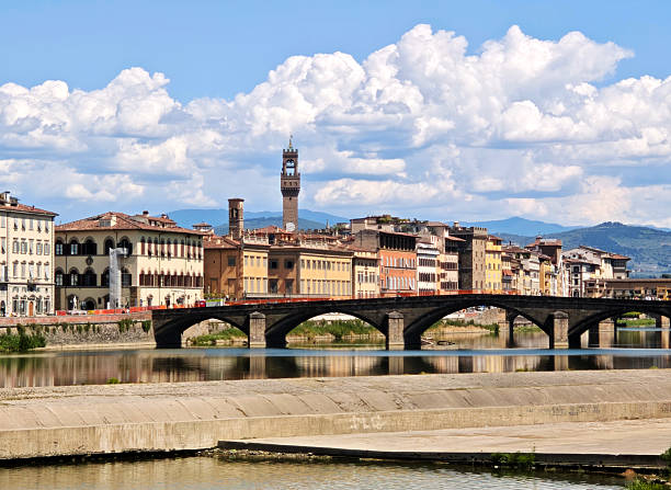 Buildings and  bridge over Arno river  in Florence, Tuscany, Italy