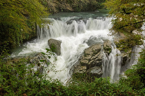 istock Forest waterfall, rapid river flow. The nature of Georgia. 2246221091