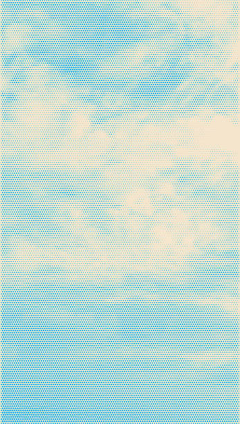 Halftone dot cloud pattern. Blue sky pixel texture vector background with copy space.