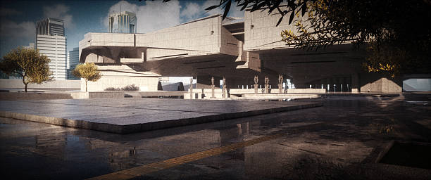 istock Futuristic Brutalist Plaza After Rain 2246227894