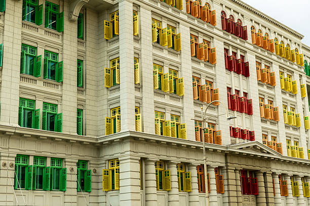 istock Colorful shutter windows on historic building in Singapore, side view 2246229144
