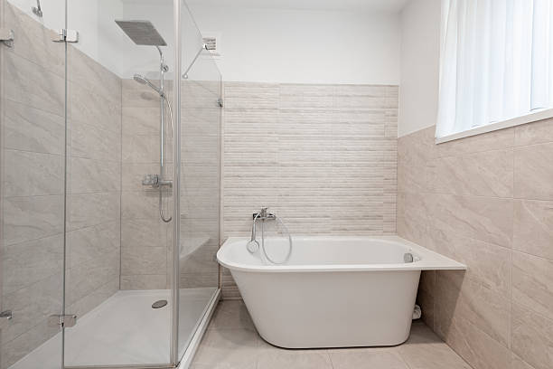 istock Modern Home Minimalist Bathroom With Stylish Decor and White Fixtures 2246239983