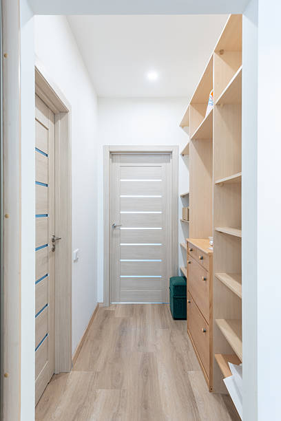 istock Modern Home Hallway Interior with Wooden Flooring. Storage Room 2246240170