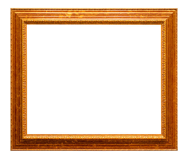 blank vintage horizontal wooden picture frame with cutout canvas isolated on white background