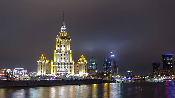istock Hotel Ukraine winter night timelapse hyperlapse with bridge over Moscow River. 2246242193