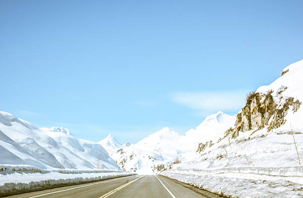 The mountains of Alaska rise above the tree line. A stunning site to see on this bright day in Fall. Many mountains such as these can be seen when traveling through interior Alaska The road is long however, travelers will be amazed at the scenic views along the way.