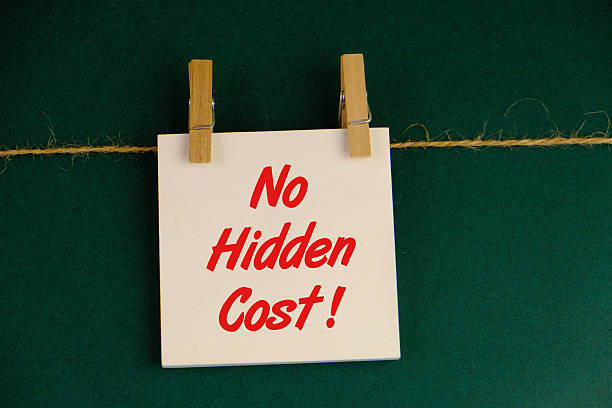 Text of NO HIDDEN Cost on the white notepad hanged on green background