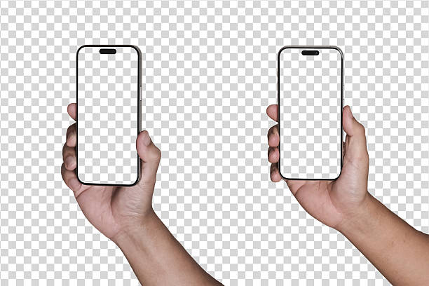 istock Hand holding the black smartphone isolated transparent background - Clipping Path 2246275659