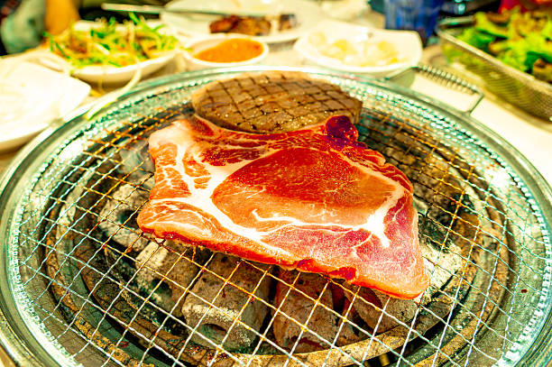 Beef and pork for yakiniku served on black tray