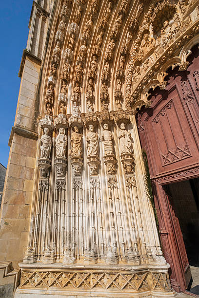 Close-up of the entrance of the Monastery of Batalha, a Dominican convent built in Gothic style with parts in Manueline style, completed in 1517; it is a UNESCO Heritage Site