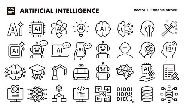 stockillustraties, clipart, cartoons en iconen met artificial intelligence line icon set. vector editable stroke icon. - internet der dingen