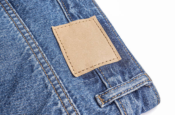 istock Indigo blue jeans with blank leather tag 2246299713