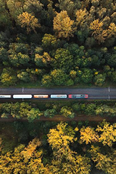 istock Aerial train journey through autumn forest. 2246300004