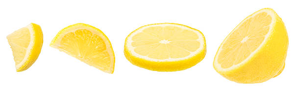 istock Different lemon pieces isolated on white background, fresh citrus wedges and slices arranged in a row with copy space for text, healthy food and vitamin c concept for advertising or banner 2246314083