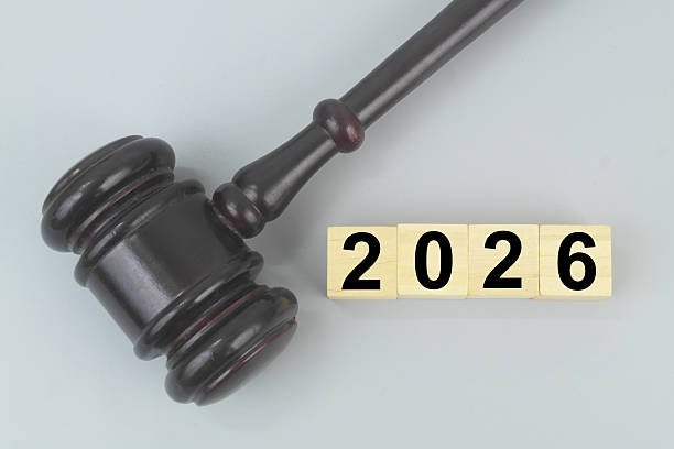 istock Judge gavel and numbers 2026 on cubes on grey background. 2246316412