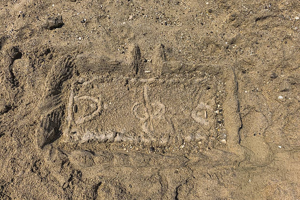 istock Simple drawing made in the sand. Making a soccer field on sand 2246322219