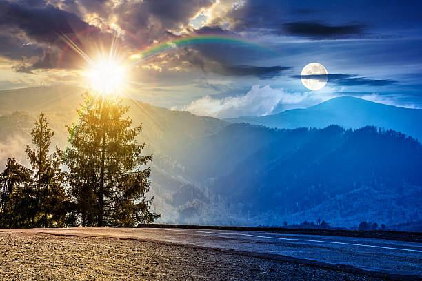 istock old asphalt road going through the hillside and passes green spruce forest 2246325955