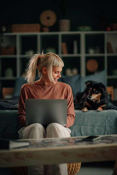 istock Woman working from home with pet dog 2246327821