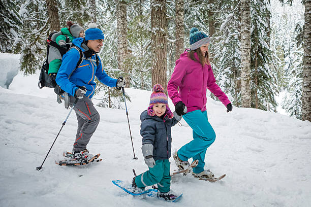 istock Family snowshoes through forest 2246335775