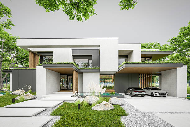 istock 3d rendering of two-story house with concrete facade overcast 2246336347