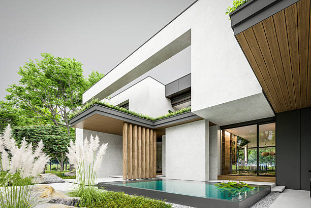 istock 3d rendering of two-story house with concrete facade overcast 2246336362