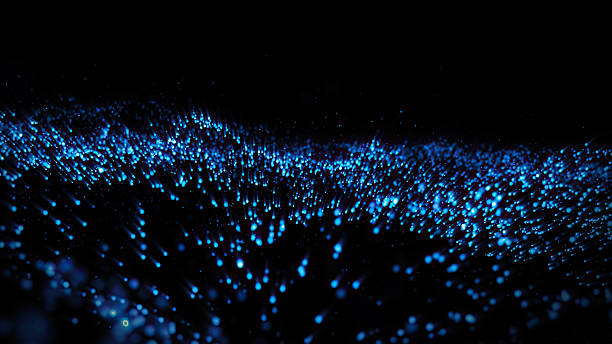 istock Abstract wavy lines of blue glowing particles on a dark background, futuristic dynamic sense of digital data flow or energy. The visual effect, suitable for technology, science, network concepts. 2246343085