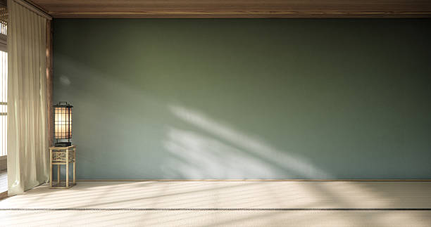 istock Tatami mat floor on Empty blue room Japanese tropical style. 3D rendering 2246353506